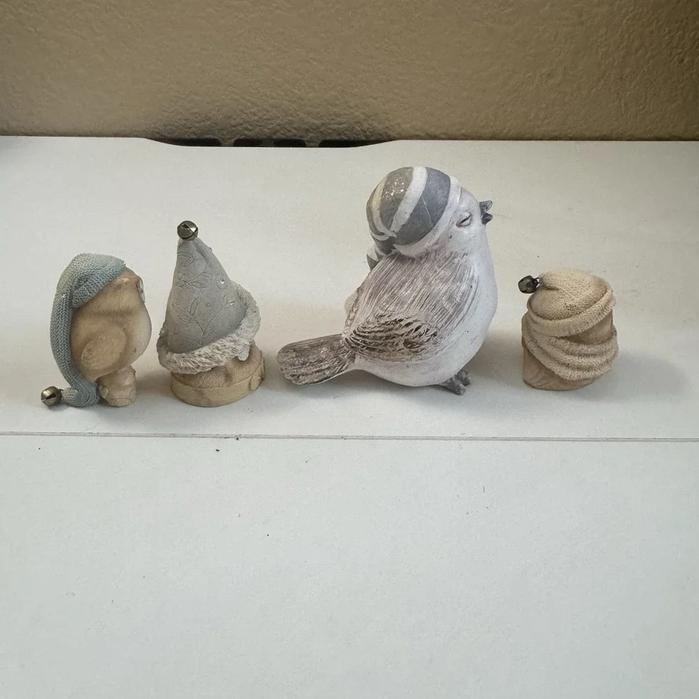 Bird Figurine Ceramic Lot of 4 Outdoor Indoor Home & Garden Decor 1 Bird, 3 Owls